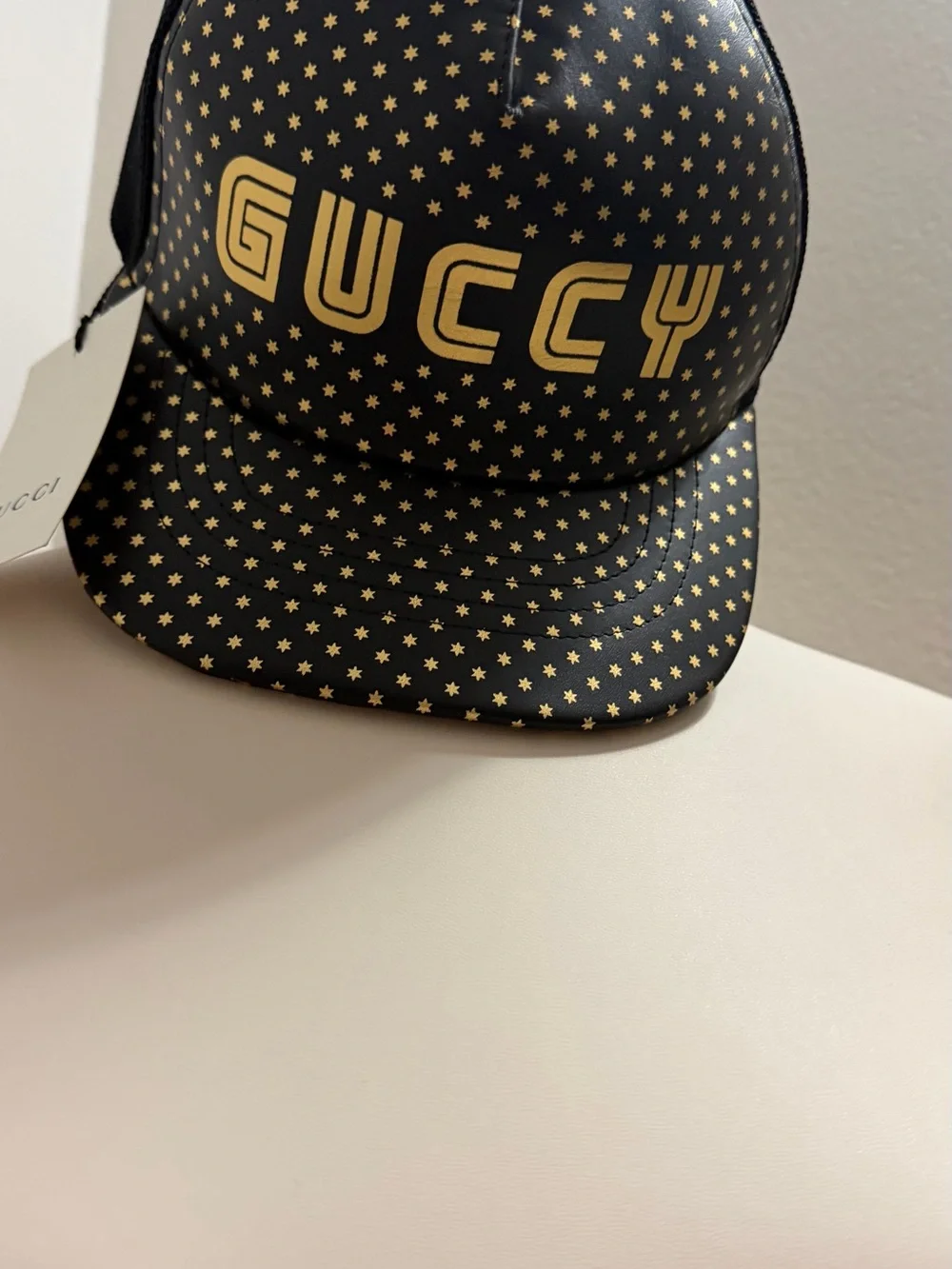 Gucci X SEGA Calfskin GUCCY stars baseball hat black and gold